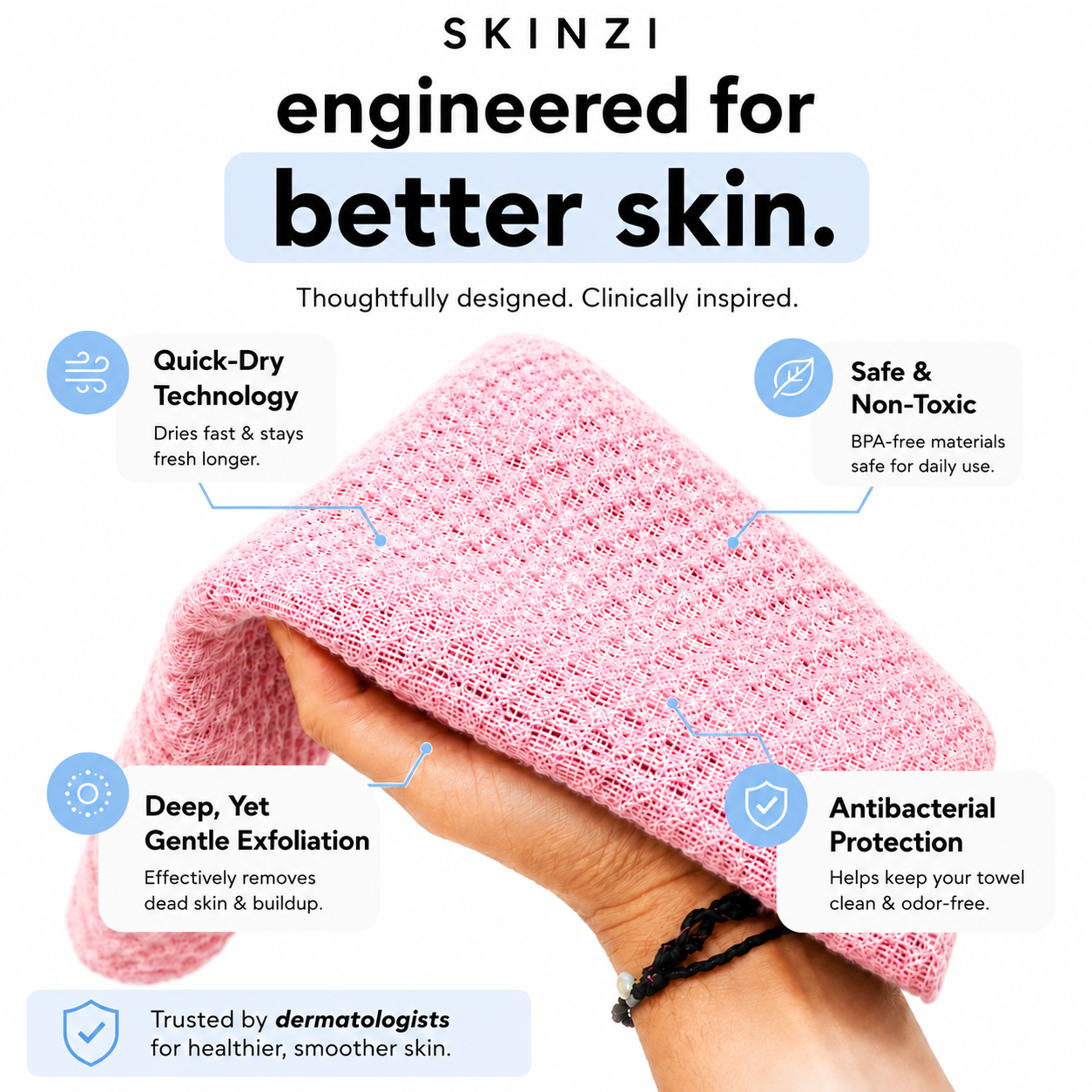 Skinzi™ Exfoliating Antibacterial Shower Towel